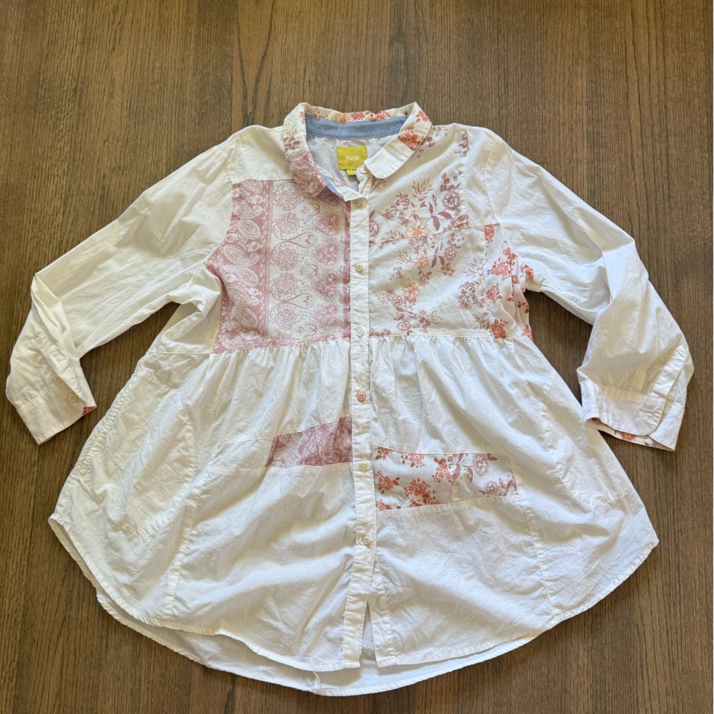 Maeve by Anthropologie Patchwork/Paisley Tunic Button Down Top-Size Large